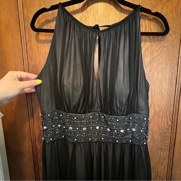 EUC Jessica Howard Beaded Halter‎ Evening Gown Dress Grey Black 10 - Picture 4 of 10